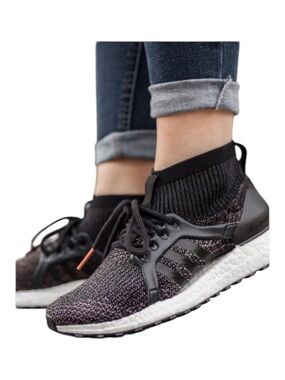 adidas Black and Pink Knit Sock-Style Running Sneakers